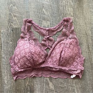 nwot padded mauve pink / purple racerback lace bralette size large